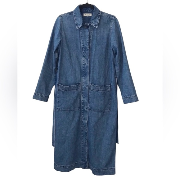 Madewell Blue 100% Cotton Denim Belted Duster Trench Coat Small - Picture 7 of 13